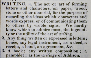 Noah Webster's definition of writing